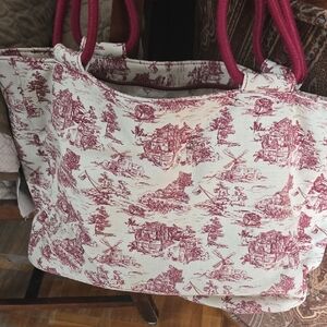 Elegant Cream and Red Tote Bag